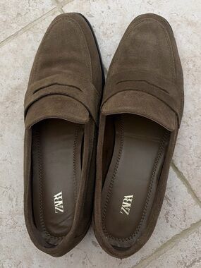 Zara Taupe Suede Penny Loafers, Women’s US Size 7.5